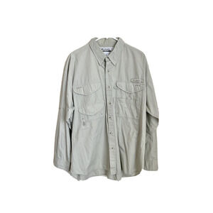 Columbia Mens Beige Cargo Button Up Shirt Large Polyester Long Sleeve Preowned